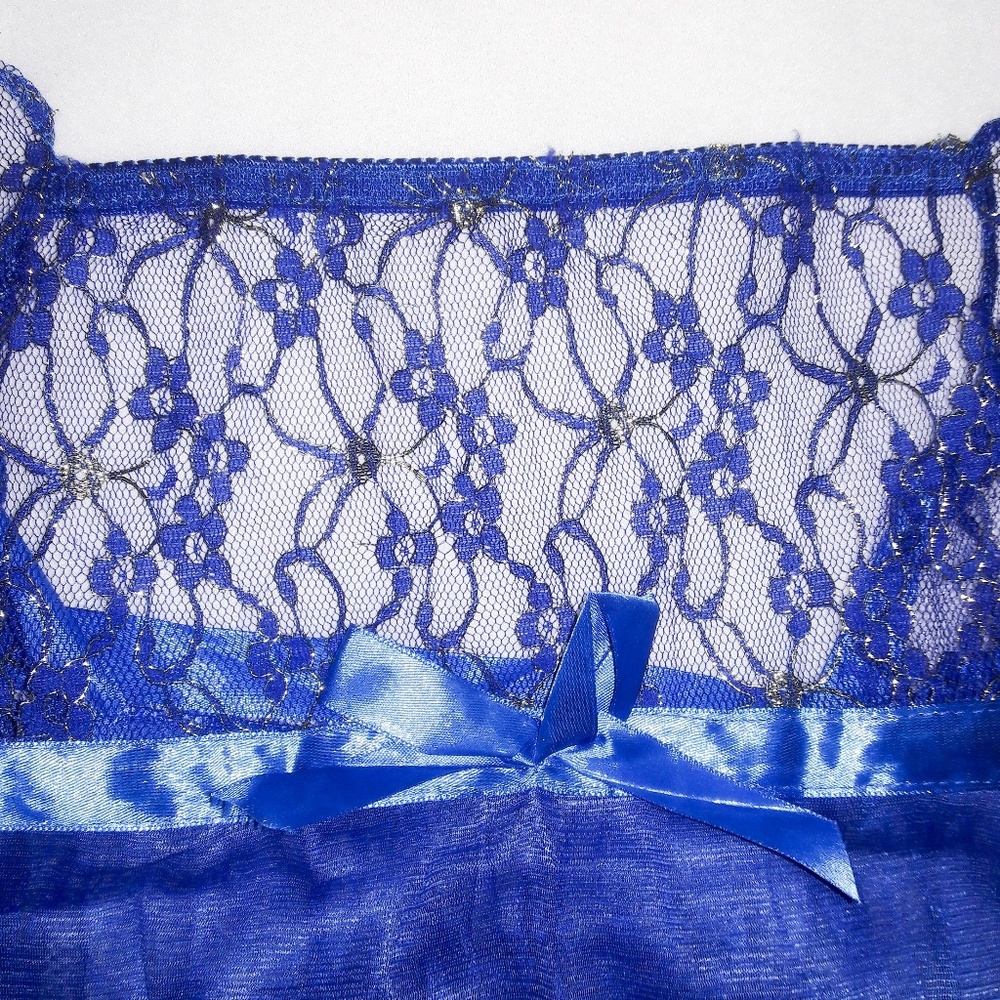 Blue & Gold Lace Sheer Mesh Halter Babydoll Set - Picture 3 of 5